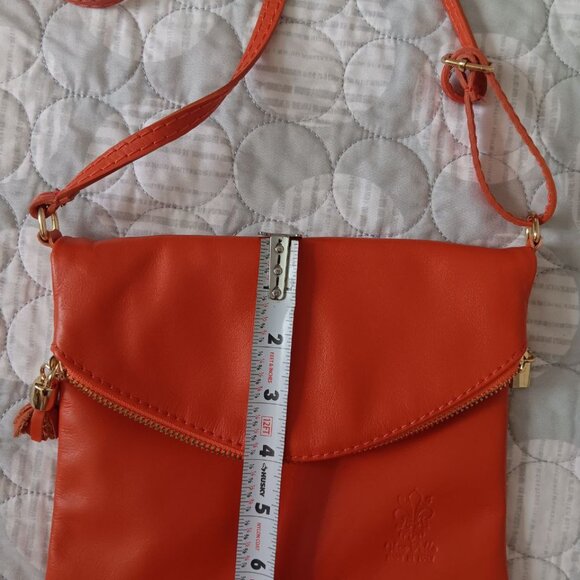 Vera Pelle Orange Italian Leather Purse Tassel Magnetic Closure Designer - Picture 13 of 15